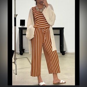 Zenana Outfitters Rust Orange and White Striped Jumpsuit
